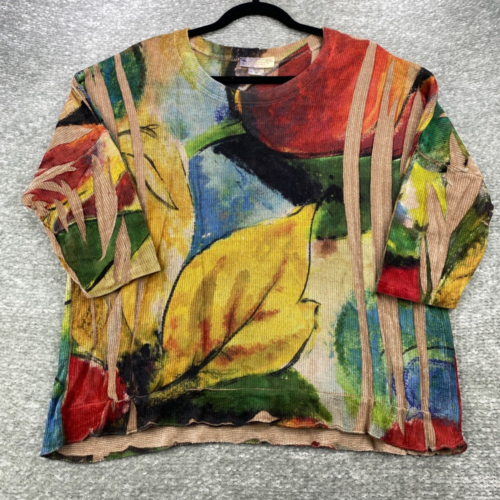 Abstract Floral-Print Short Sleeve Tee in Multicolor